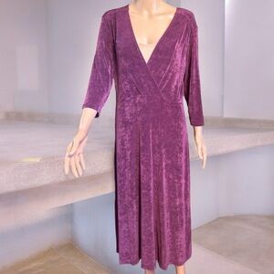 Made In Heaven Deep V-neck 3/4 Length Sleeves Stretchy Fit Flare Midi Dress